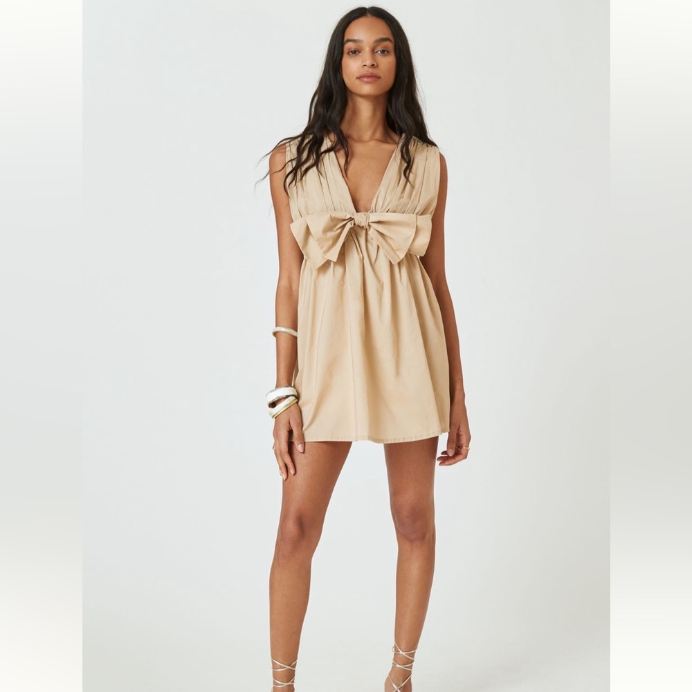BLUE TASSEL Sleeveless Poplin Mini Dress ANTHROPOLOGIE Sz S NWT Preppy BIG BOW